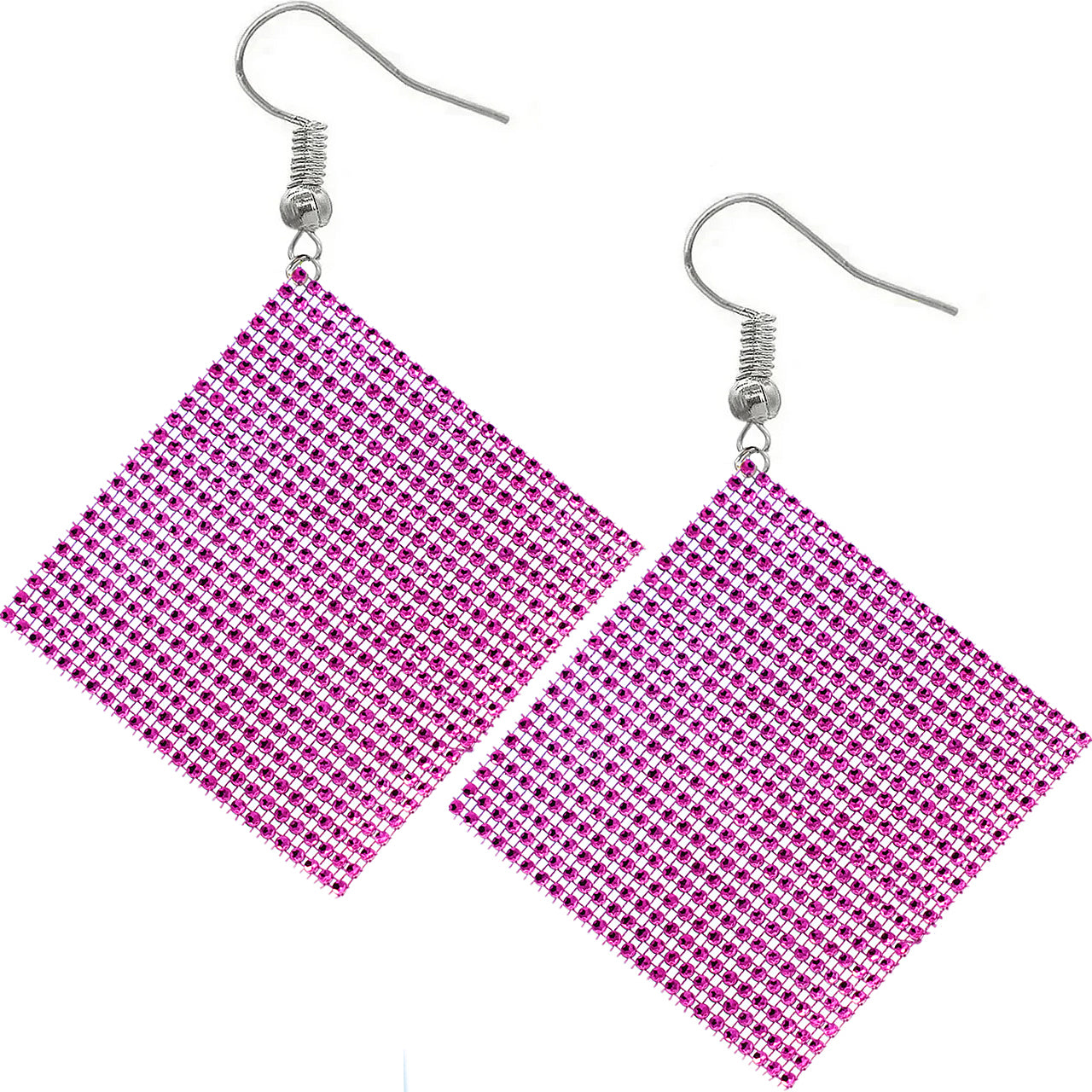 Pink Enormous Mesh Rhinestone Drop Earrings