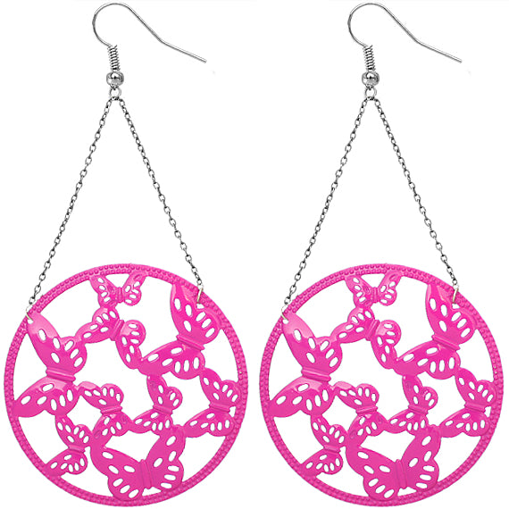 Pink Gigantic Butterfly Chain Earrings