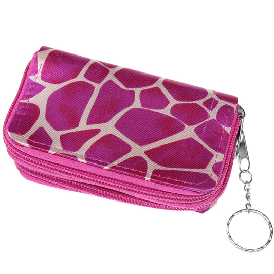 Pink Giraffe Print Double Pocket Key Chain Wallet