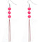 Pink Glossy Triple Beaded Chain Earrings