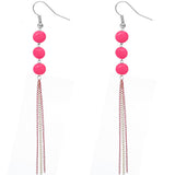 Pink Glossy Triple Beaded Chain Earrings