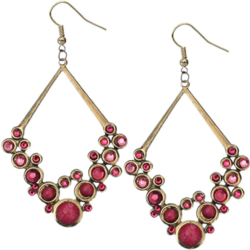 Pink Gold Beaded Open Triangle Rhinestone Earrings