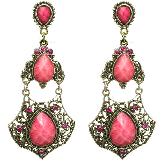 Pink Gold Faceted Teardrop Rhinestone Post Earrings