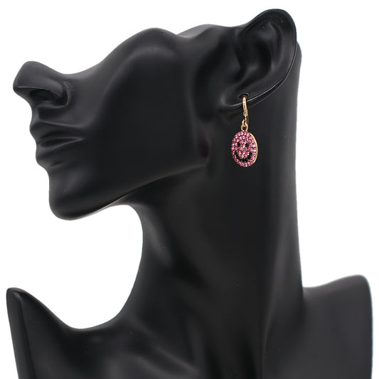 Pink Rhinestone Happy Face Leverback Earrings