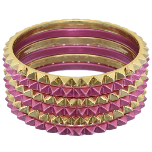 Pink Two-Tone Spike Stacked Bracelet