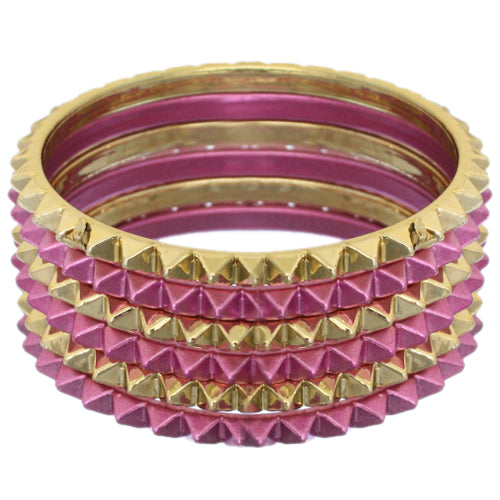 Pink Two-Tone Spike Stacked Bracelet