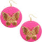 Pink Gold Wooden Butterfly Dangle Earrings