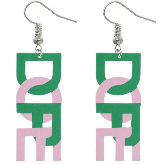 Pink Green Dope Wooden Letter Earrings