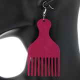Pink Afro Pick Comb Afrocentric Wooden Earrings