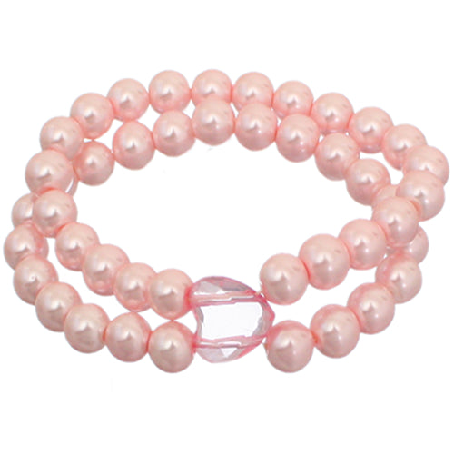 Pink Heart Beaded Stretch Bracelet