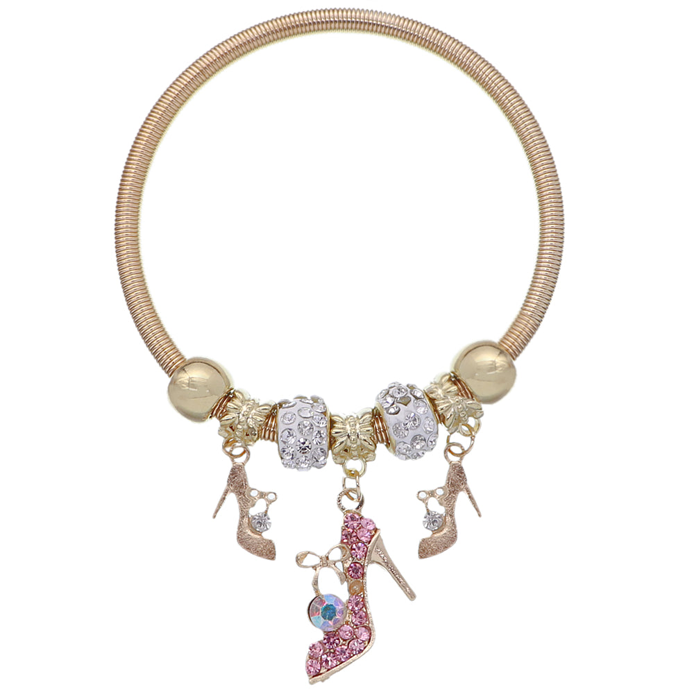 Pink Fireball High Heel Shoe Charm Stretch Bracelet