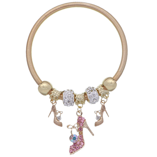 Pink Fireball High Heel Shoe Charm Stretch Bracelet