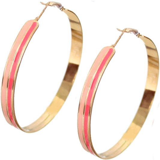 Pink Two Tone Round Hoop Earrings