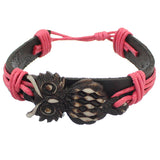 Pink Faux Leather Hoot Owl String Bracelet