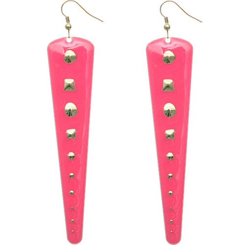 Pink Inverted Studded Triangle Dangle Earrings
