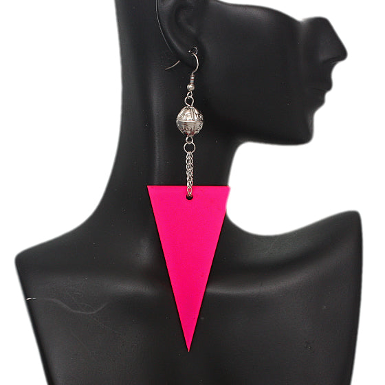 Pink Inverted Triangle Drop Chain Dangle Earrings