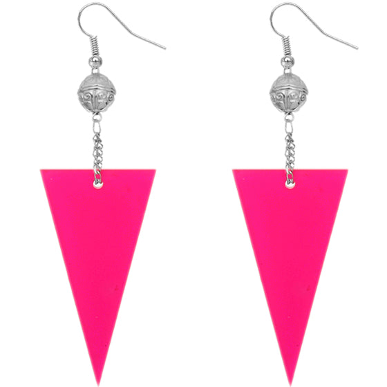Pink Inverted Triangle Drop Chain Dangle Earrings