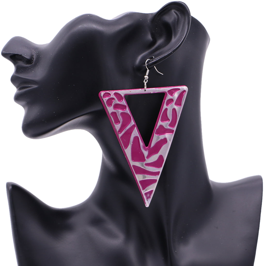 Pink Inverted Triangle Geometric Earrings