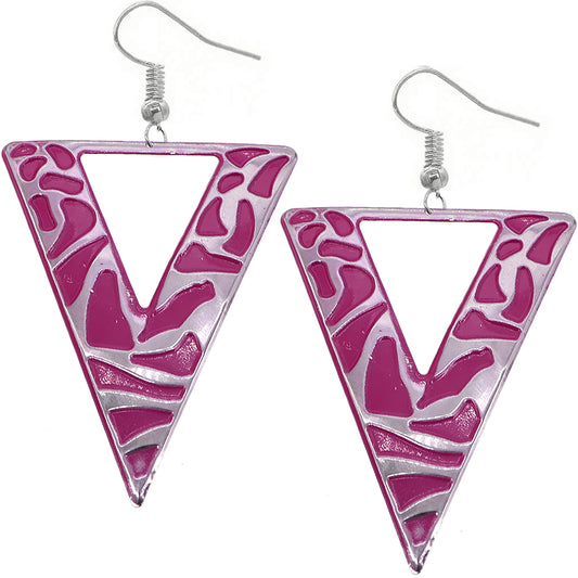 Pink Inverted Triangle Geometric Earrings