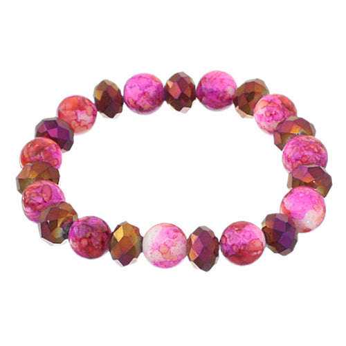 Pink Iridescent Beaded Stretch Bracelet Earrings Set