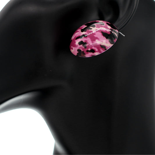 Pink Army Camo Large Button Stud Earrings