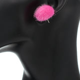 Pink Large Fury Pom Pom Stud Earrings