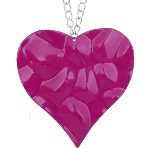Pink Large Hammered Heart Chain Necklace
