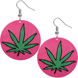 Pink Large Marijuana Leaf Wooden Earrings