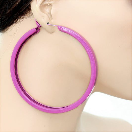 Pink Large Metal Hoop Earrings