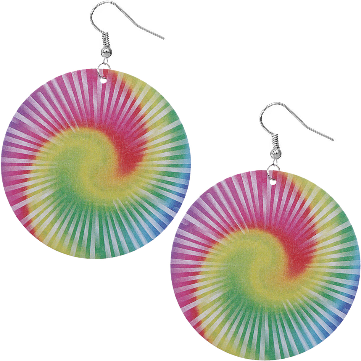 Pink Yellow Multicolor Wooden Spiral Pattern Earrings