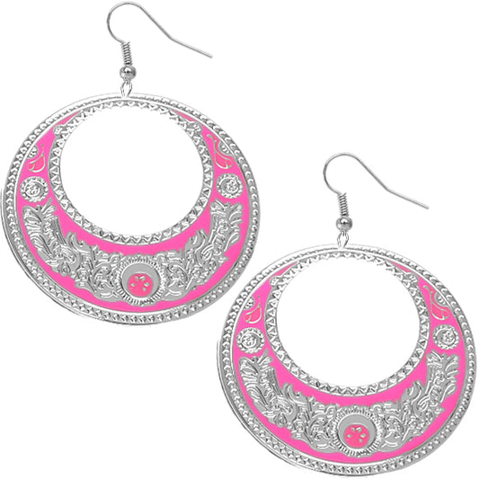 Pink Large Texture Design Hoop Earrings