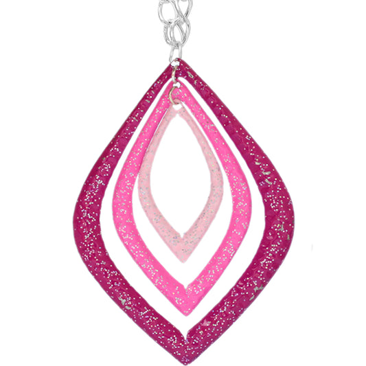 Pink Layered Glitter Teadrop Charm Necklace Set