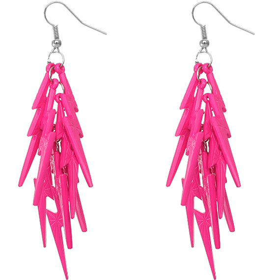 Pink Lightning Thunderbolt Dangle Earrings