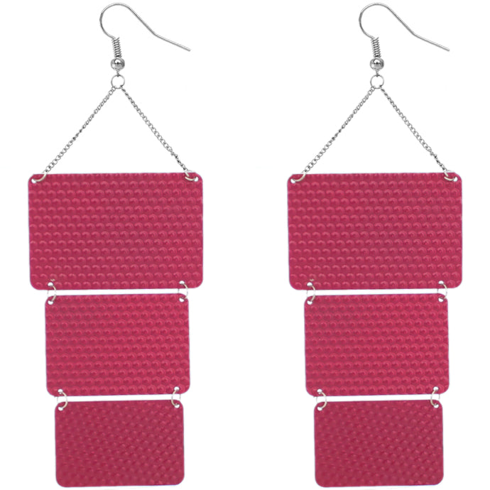 Pink Triple Square Link Drop Earrings