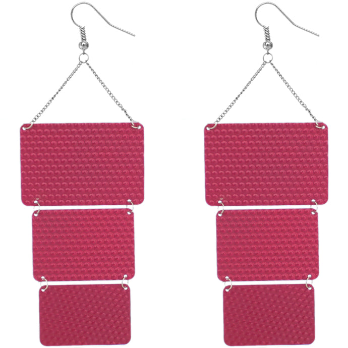 Pink Triple Square Link Drop Earrings