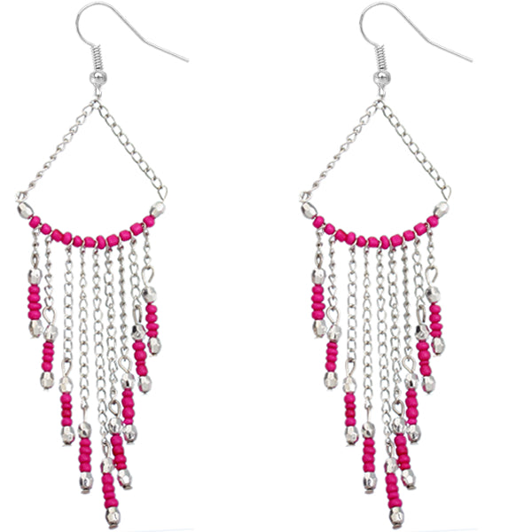 Pink Long Beaded Dangle Earrings