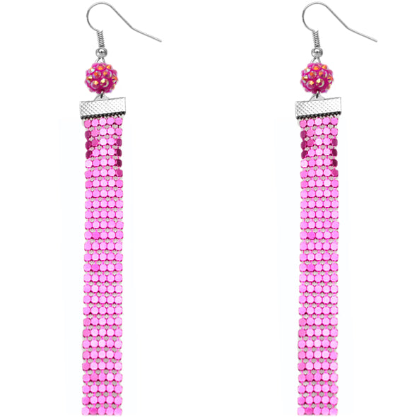 Pink Sparkle Mesh Fireball Dangle Earrings