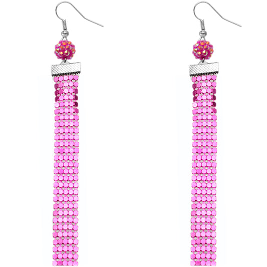 Pink Sparkle Mesh Fireball Dangle Earrings