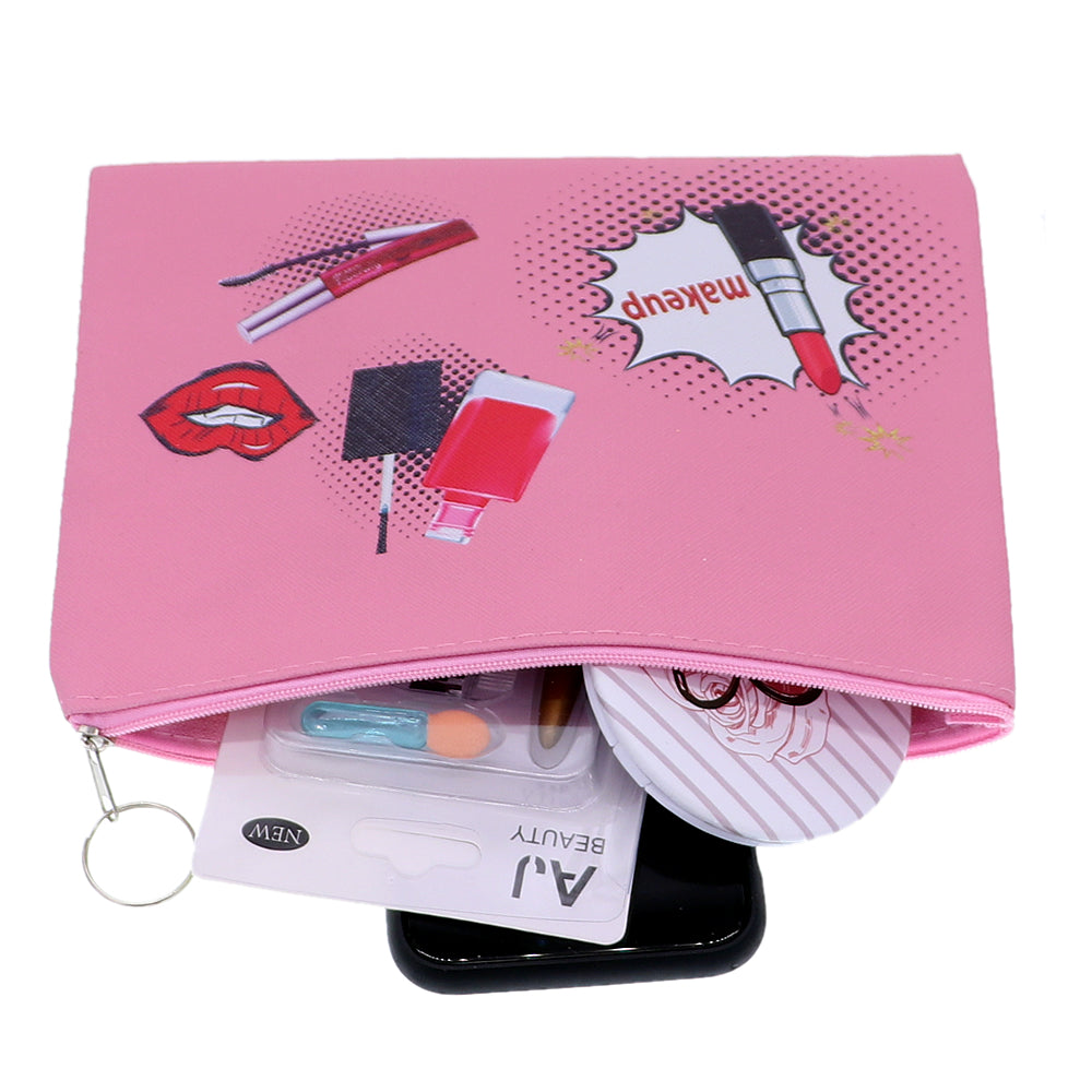 Pink Lipstick Keychain Makeup Cosmetic Bag