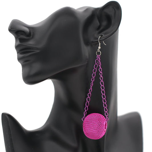 Pink Mesh Ball Chain Earrings