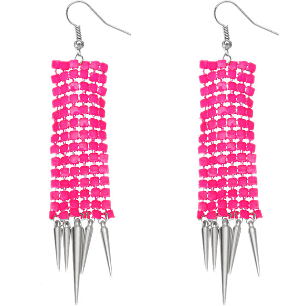 Pink Mesh Spike Dangle Earrings