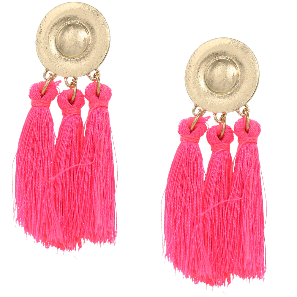 Pink Metal Tassel Dangle Earrings