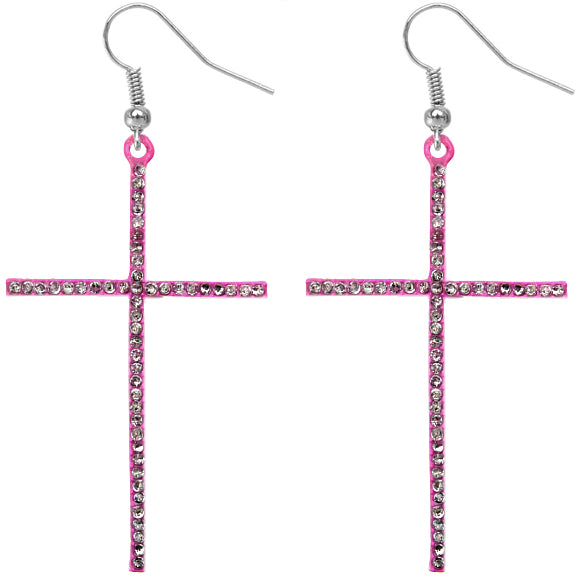 Pink Studded Mini Rhinestone Cross Earrings