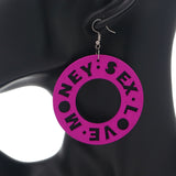 Pink Money Sex Love Wooden Earrings