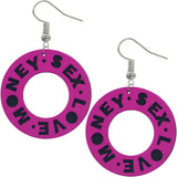 Pink Money Sex Love Wooden Earrings