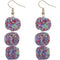 Purple Multicolor Triple Pom Pom Drop Earrings