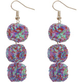 Purple Multicolor Triple Pom Pom Drop Earrings