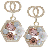 Pink Faux Gemstone Double Circle Post Earrings