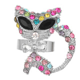 Pink Multicolor Rhinestone Fox Bow Tie Adjustable Ring