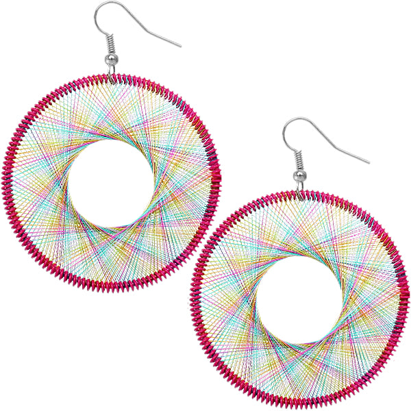 Pink Multicolor Round Woven Earrings